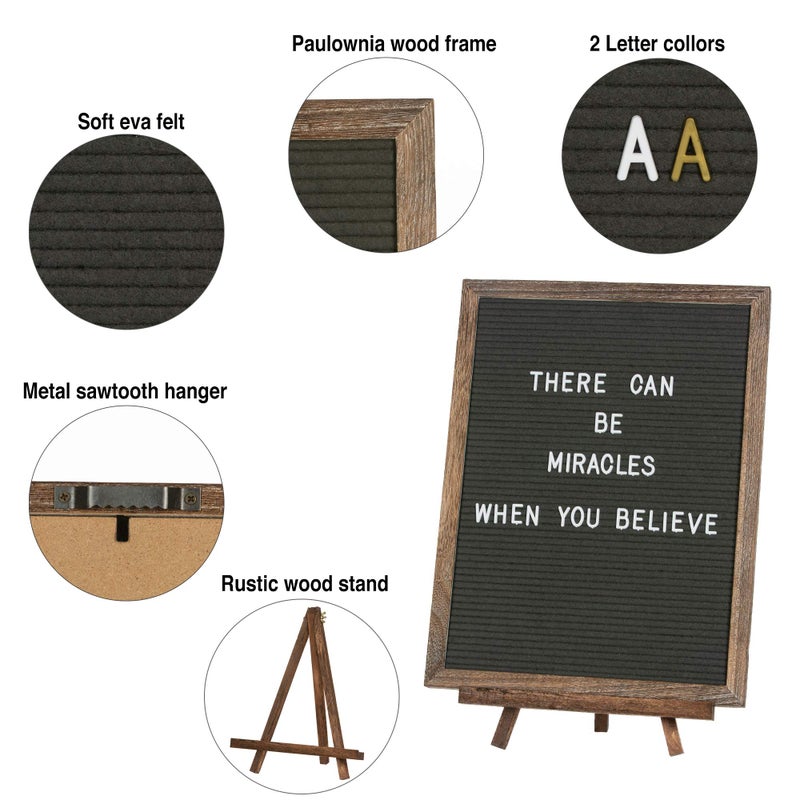 Destop Felt Letter Board with Rustic Vintage Frame and Stand 12x16 inch,Grey Changeable Letter and Message Board Includes 792 Letters, Numbers and Symbols, Hook to Hang, 2 Canvas Bags - Image 3